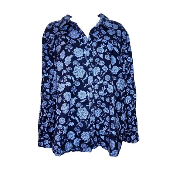 Roaman's Tops - Roamans Shirt Womens Plus Size 28W Blue Floral‎ Button Down Long Sleeve Collared
